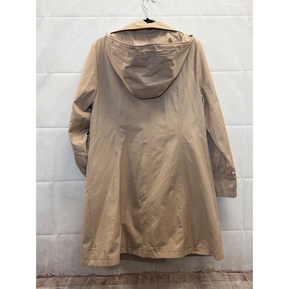 Karl Lagerfeld Paris Tan Hooded Trench Coat Double Breasted  LG (flaw) - Picture 2 of 13